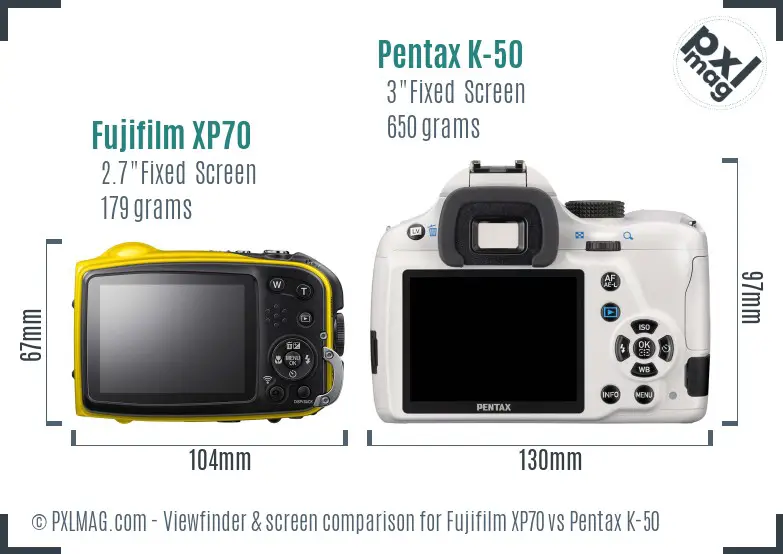 Fujifilm XP70 vs Pentax K-50 Screen and Viewfinder comparison