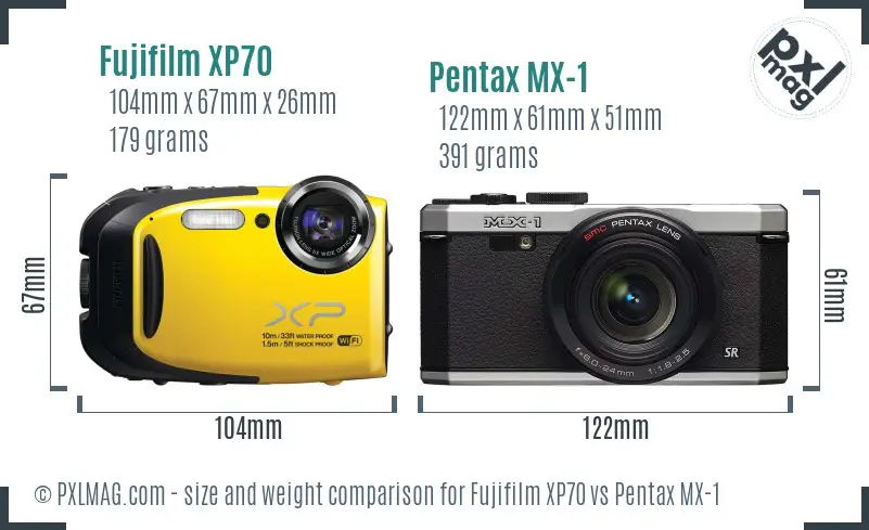 Fujifilm XP70 vs Pentax MX-1 size comparison Fujifilm XP70 vs Pentax MX-1 size comparison