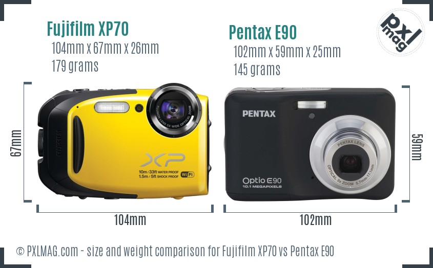 Fujifilm XP70 vs Pentax E90 size comparison Fujifilm XP70 vs Pentax E90 size comparison