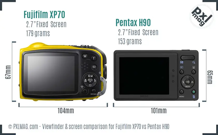Fujifilm XP70 vs Pentax H90 Screen and Viewfinder comparison