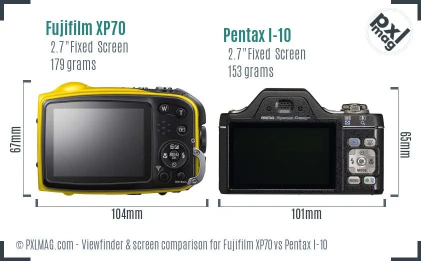 Fujifilm XP70 vs Pentax I-10 Screen and Viewfinder comparison