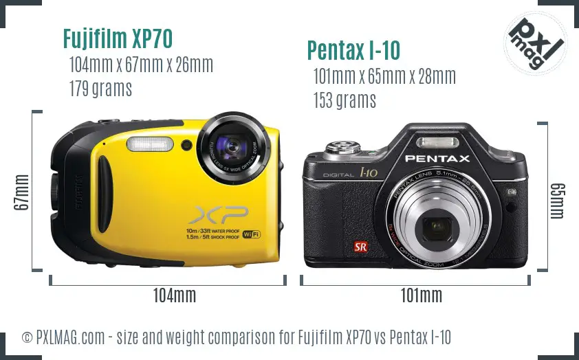 Fujifilm XP70 vs Pentax I-10 size comparison