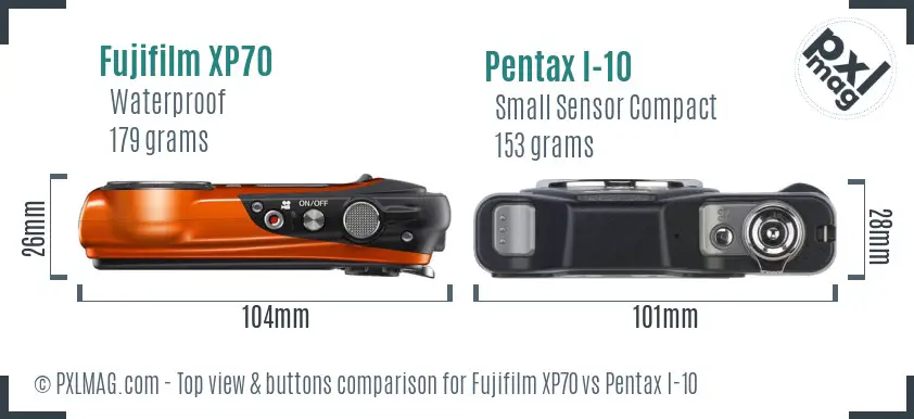 Fujifilm XP70 vs Pentax I-10 top view buttons comparison