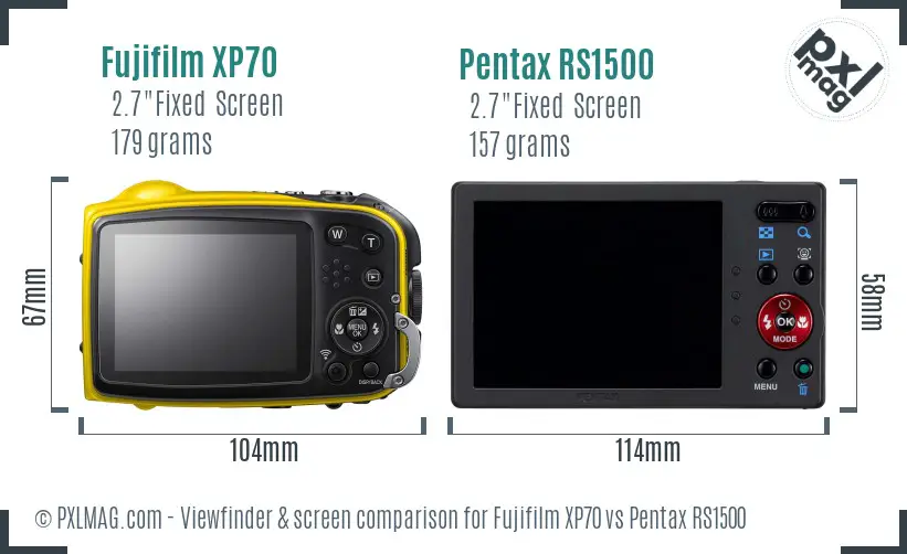 Fujifilm XP70 vs Pentax RS1500 Screen and Viewfinder comparison