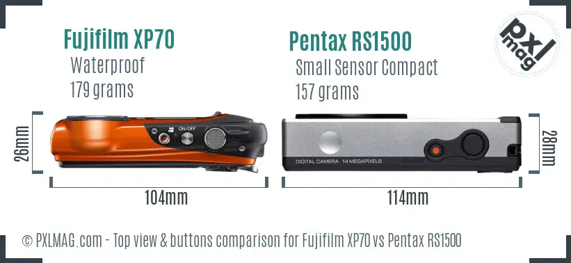 Fujifilm XP70 vs Pentax RS1500 top view buttons comparison