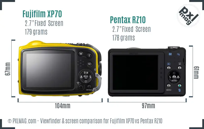 Fujifilm XP70 vs Pentax RZ10 Screen and Viewfinder comparison