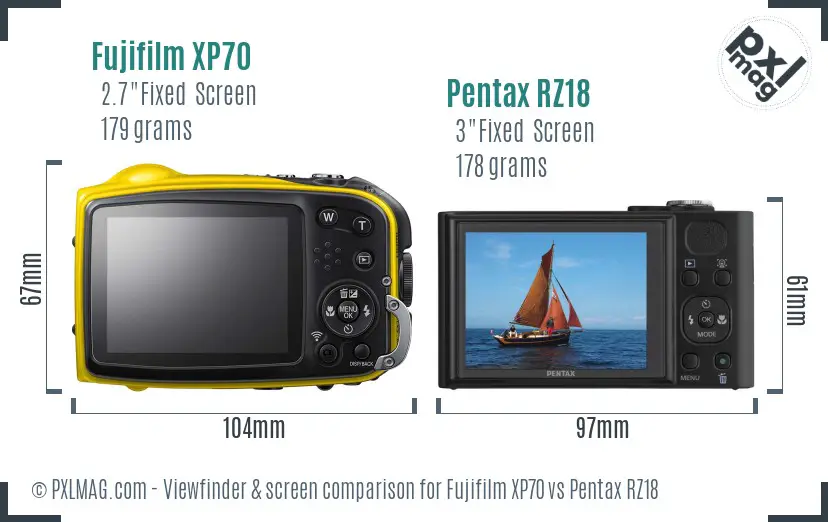 Fujifilm XP70 vs Pentax RZ18 Screen and Viewfinder comparison