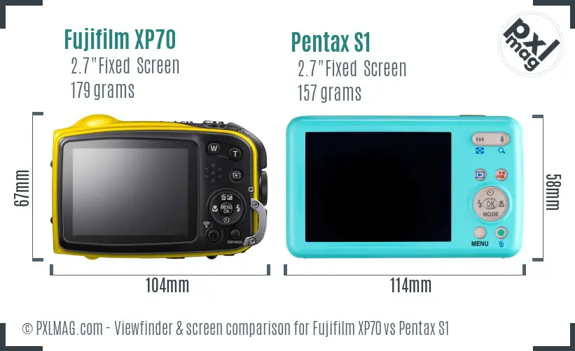 Fujifilm XP70 vs Pentax S1 Screen and Viewfinder comparison
