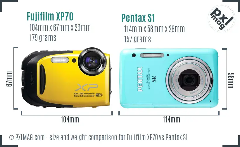 Fujifilm XP70 vs Pentax S1 size comparison