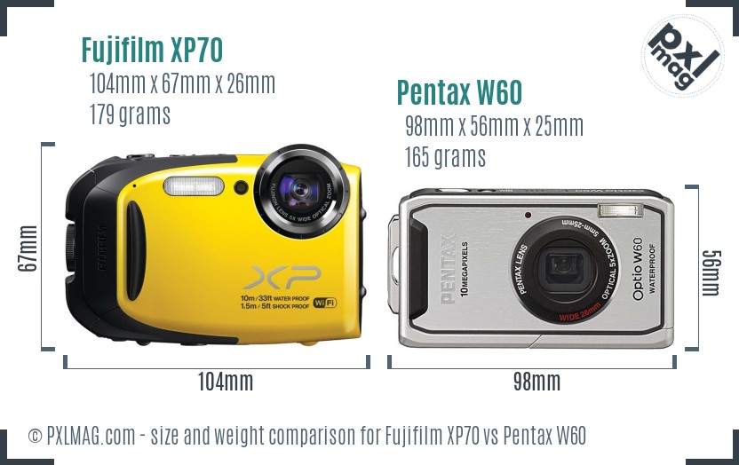 Fujifilm XP70 vs Pentax W60 size comparison Fujifilm XP70 vs Pentax W60 size comparison
