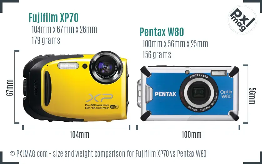 Fujifilm XP70 vs Pentax W80 size comparison