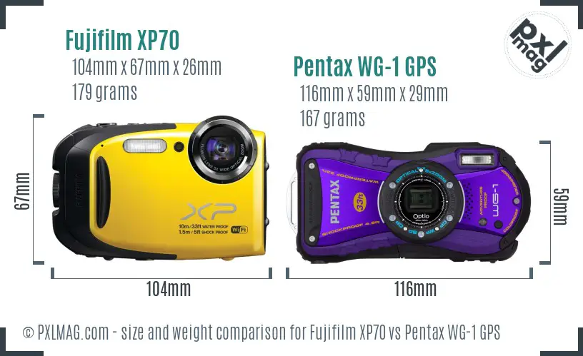 Fujifilm XP70 vs Pentax WG-1 GPS size comparison