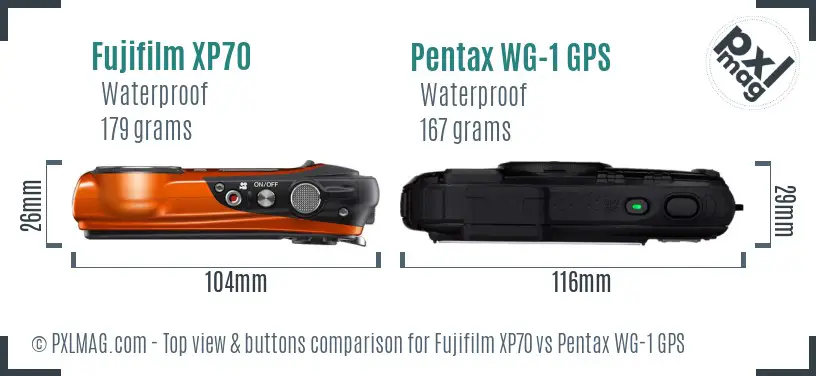 Fujifilm XP70 vs Pentax WG-1 GPS top view buttons comparison