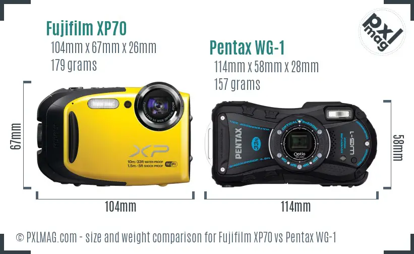 Fujifilm XP70 vs Pentax WG-1 size comparison