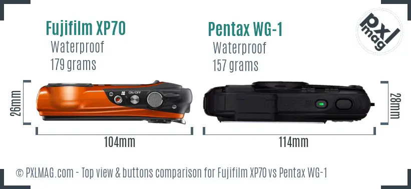 Fujifilm XP70 vs Pentax WG-1 top view buttons comparison