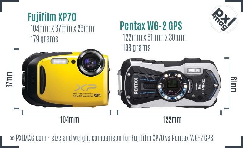 Fujifilm XP70 vs Pentax WG-2 GPS size comparison