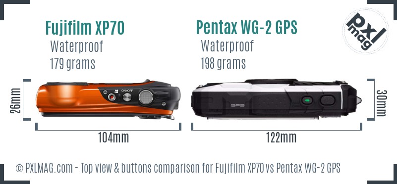 Fujifilm XP70 vs Pentax WG-2 GPS top view buttons comparison