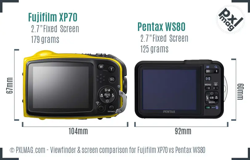 Fujifilm XP70 vs Pentax WS80 Screen and Viewfinder comparison