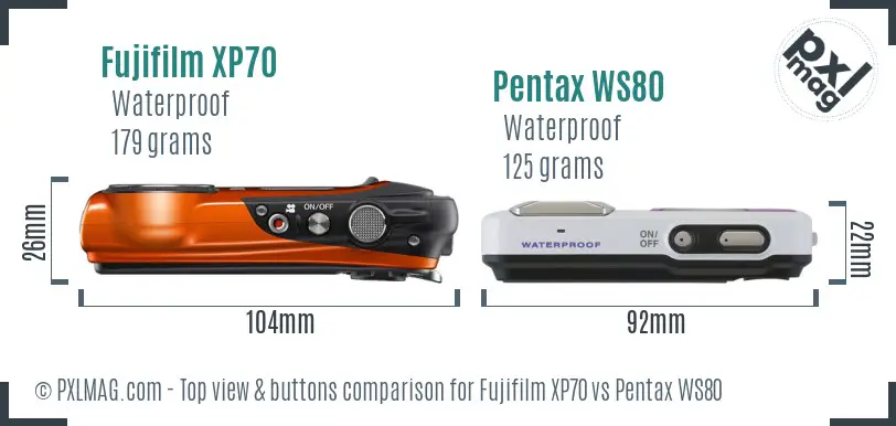 Fujifilm XP70 vs Pentax WS80 top view buttons comparison