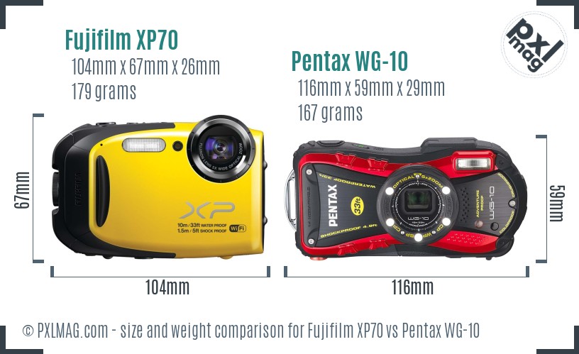 Fujifilm XP70 vs Pentax WG-10 size comparison