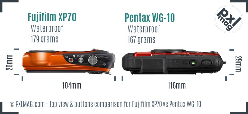 Fujifilm XP70 vs Pentax WG-10 top view buttons comparison
