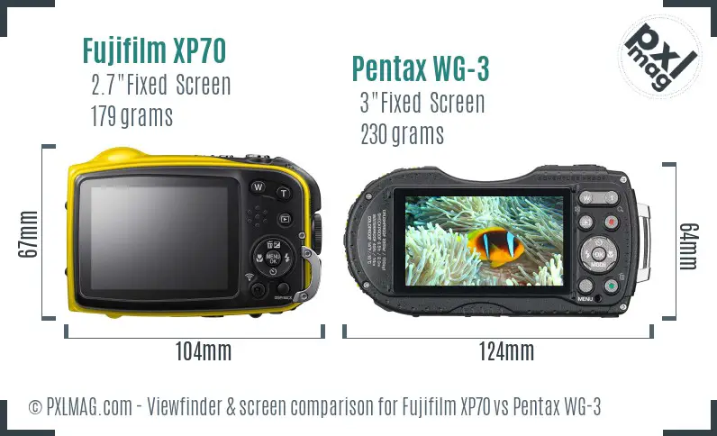 Fujifilm XP70 vs Pentax WG-3 Screen and Viewfinder comparison