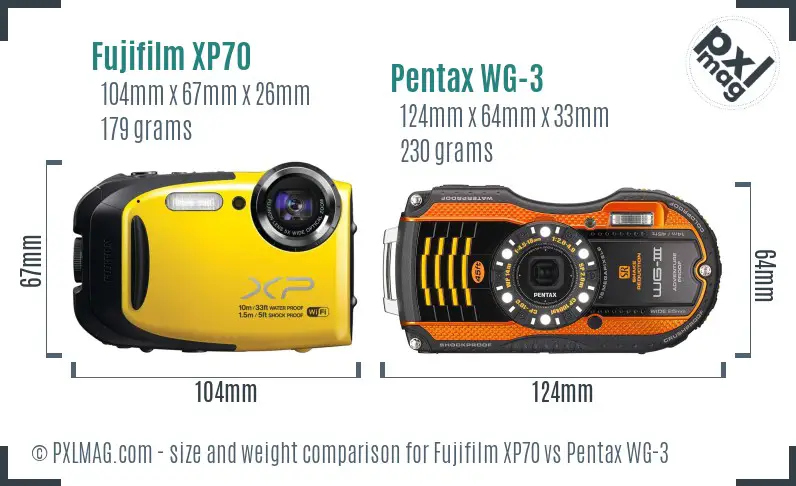Fujifilm XP70 vs Pentax WG-3 size comparison