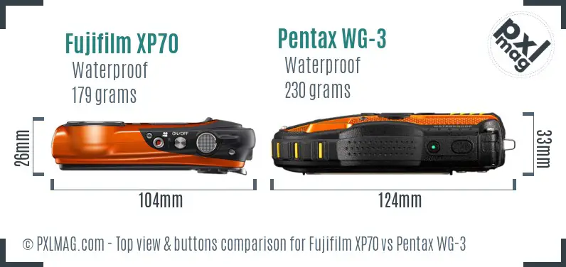 Fujifilm XP70 vs Pentax WG-3 top view buttons comparison