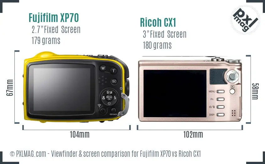 Fujifilm XP70 vs Ricoh CX1 Screen and Viewfinder comparison