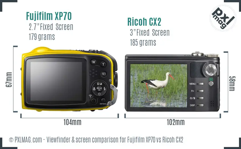 Fujifilm XP70 vs Ricoh CX2 Screen and Viewfinder comparison