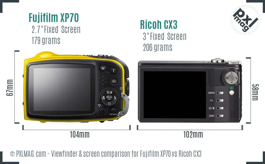 Fujifilm XP70 vs Ricoh CX3 Screen and Viewfinder comparison