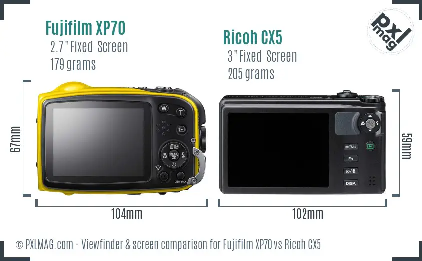 Fujifilm XP70 vs Ricoh CX5 Screen and Viewfinder comparison