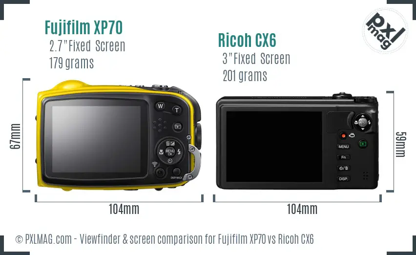 Fujifilm XP70 vs Ricoh CX6 Screen and Viewfinder comparison
