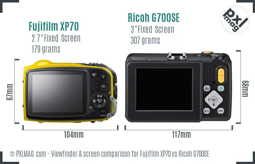 Fujifilm XP70 vs Ricoh G700SE Screen and Viewfinder comparison