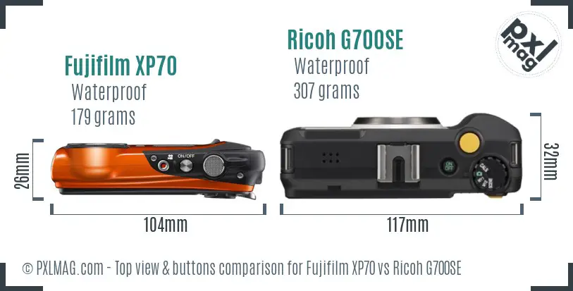 Fujifilm XP70 vs Ricoh G700SE top view buttons comparison