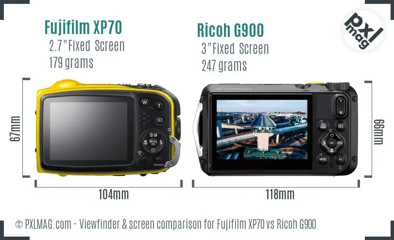 Fujifilm XP70 vs Ricoh G900 Screen and Viewfinder comparison