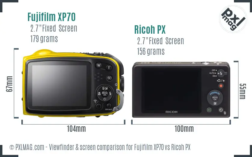 Fujifilm XP70 vs Ricoh PX Screen and Viewfinder comparison