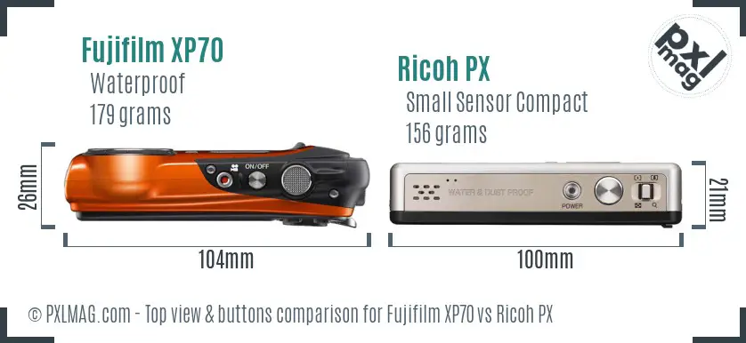 Fujifilm XP70 vs Ricoh PX top view buttons comparison