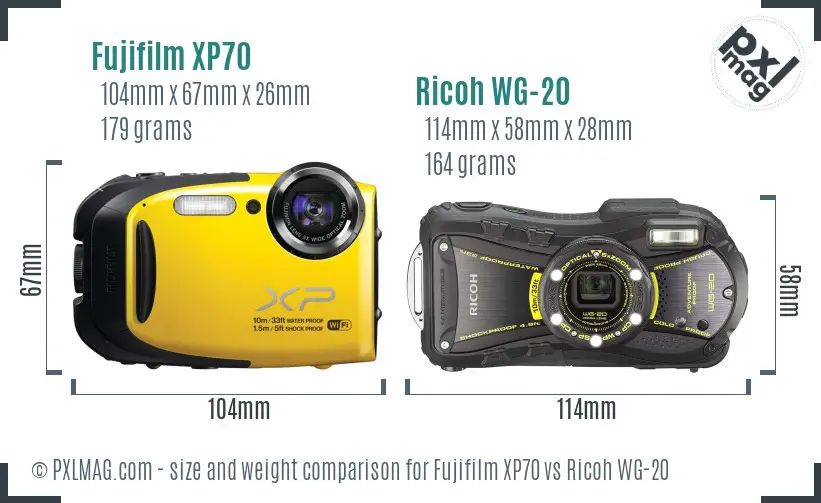 Fujifilm XP70 vs Ricoh WG-20 size comparison