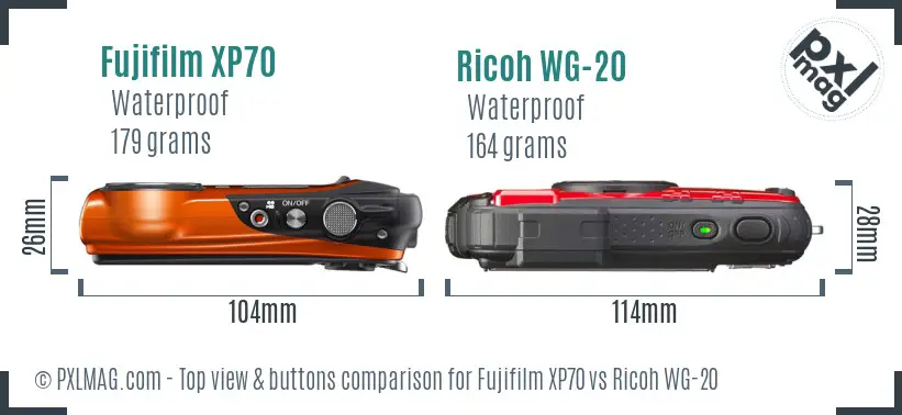 Fujifilm XP70 vs Ricoh WG-20 top view buttons comparison