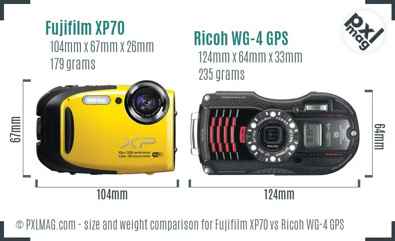 Fujifilm XP70 vs Ricoh WG-4 GPS size comparison