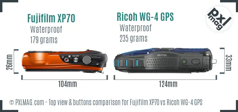 Fujifilm XP70 vs Ricoh WG-4 GPS top view buttons comparison
