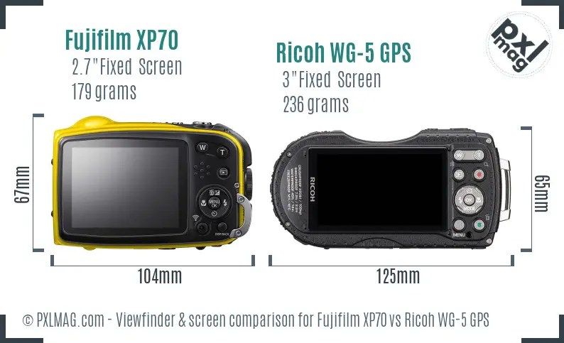 Fujifilm XP70 vs Ricoh WG-5 GPS Screen and Viewfinder comparison