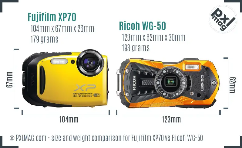 Fujifilm XP70 vs Ricoh WG-50 size comparison Fujifilm XP70 vs Ricoh WG-50 size comparison