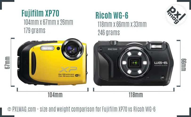 Fujifilm XP70 vs Ricoh WG-6 size comparison