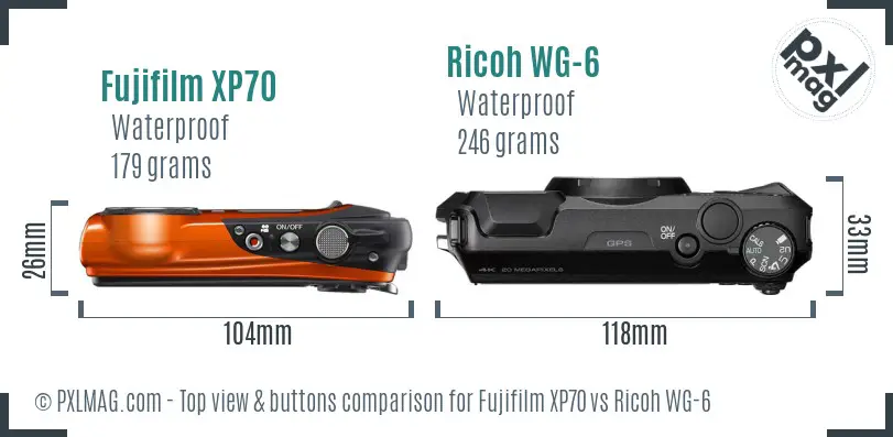Fujifilm XP70 vs Ricoh WG-6 top view buttons comparison