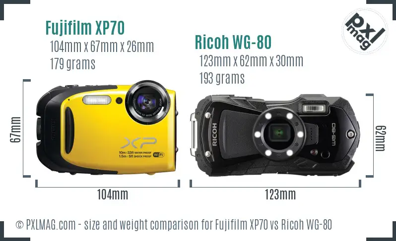 Fujifilm XP70 vs Ricoh WG-80 size comparison Fujifilm XP70 vs Ricoh WG-80 size comparison