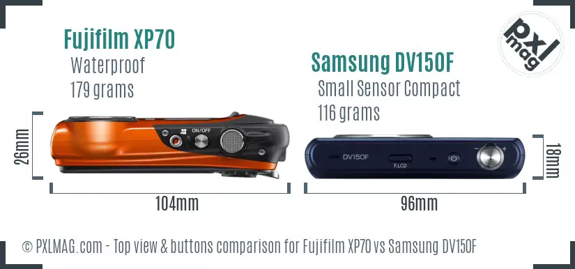 Fujifilm XP70 vs Samsung DV150F top view buttons comparison