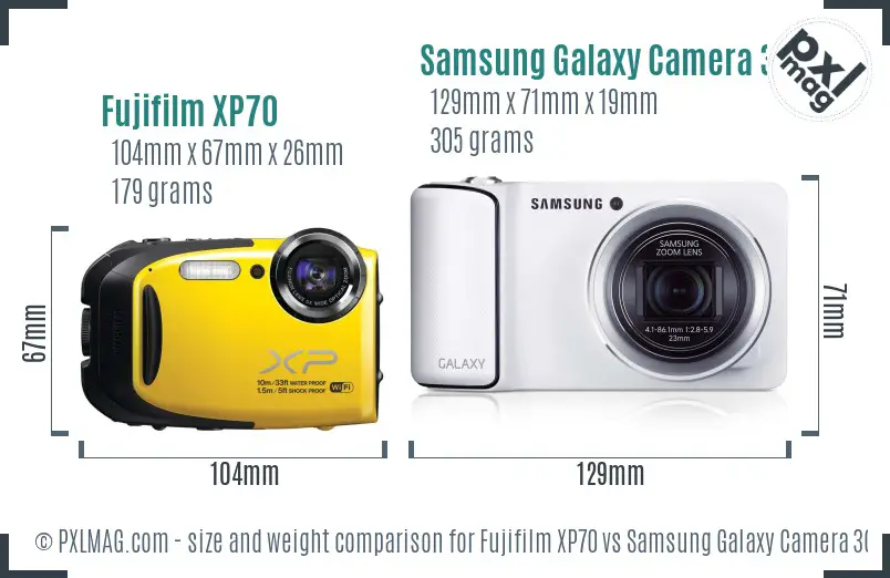 Fujifilm XP70 vs Samsung Galaxy Camera 3G size comparison