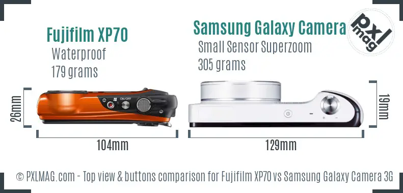 Fujifilm XP70 vs Samsung Galaxy Camera 3G top view buttons comparison